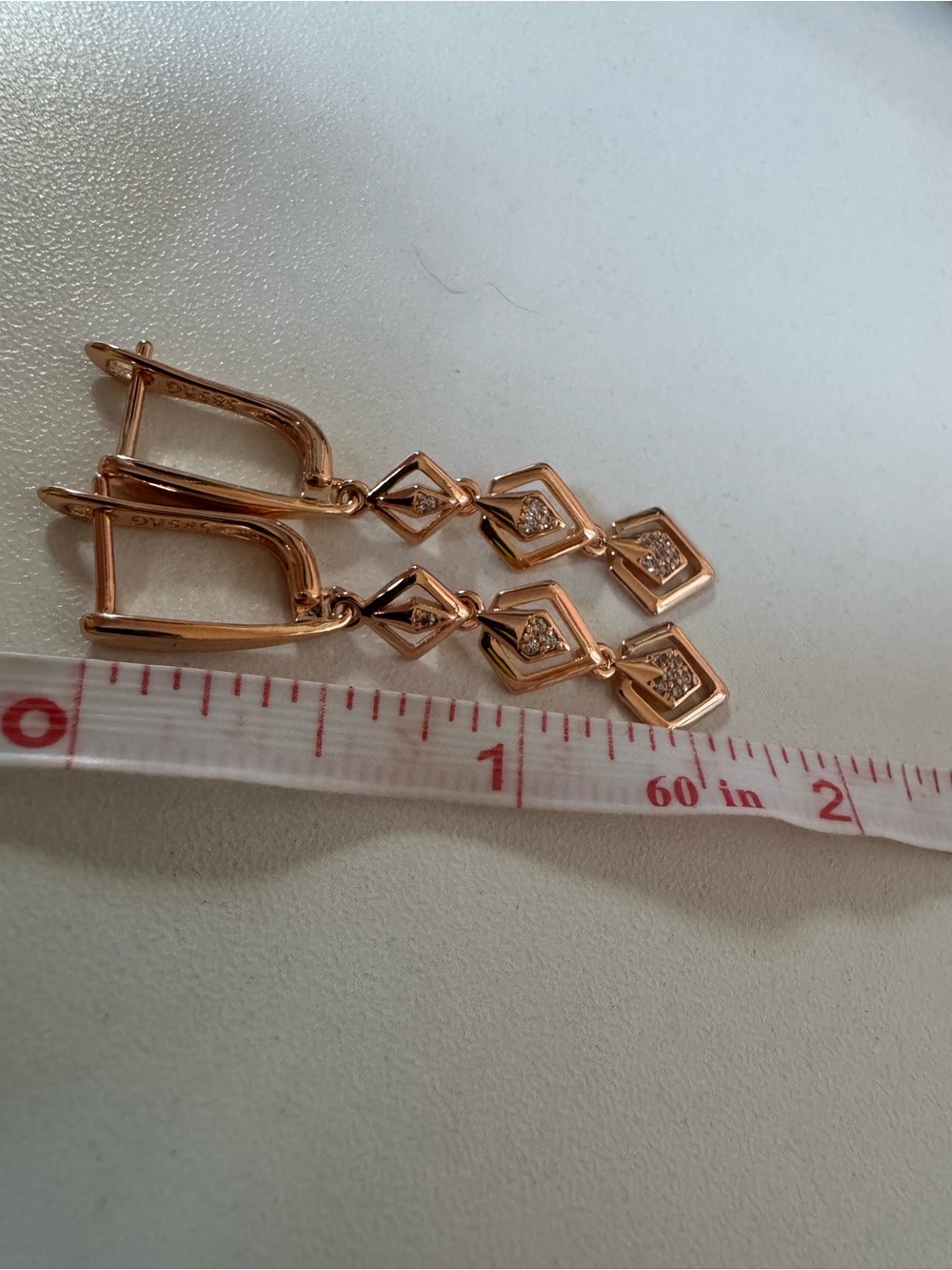 14K 585 Rolled Rose Gold Dangle Earrings - Picture 6 of 9